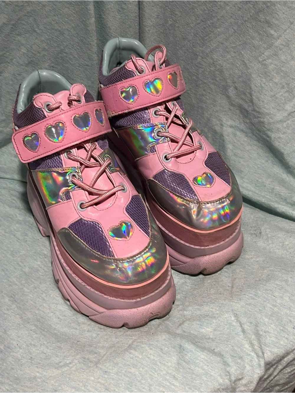 Sugar Thrillz Pink Holographic Heart Platform Sneakers